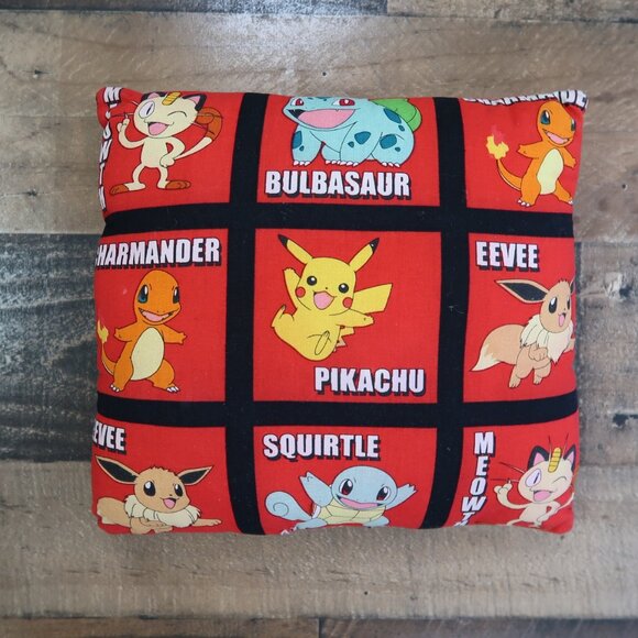 Pokemon Handmade Red 10 by 11" Pillow Eevee Bulbasaur Meowth Squirtle Pikachu - Picture 3 of 3